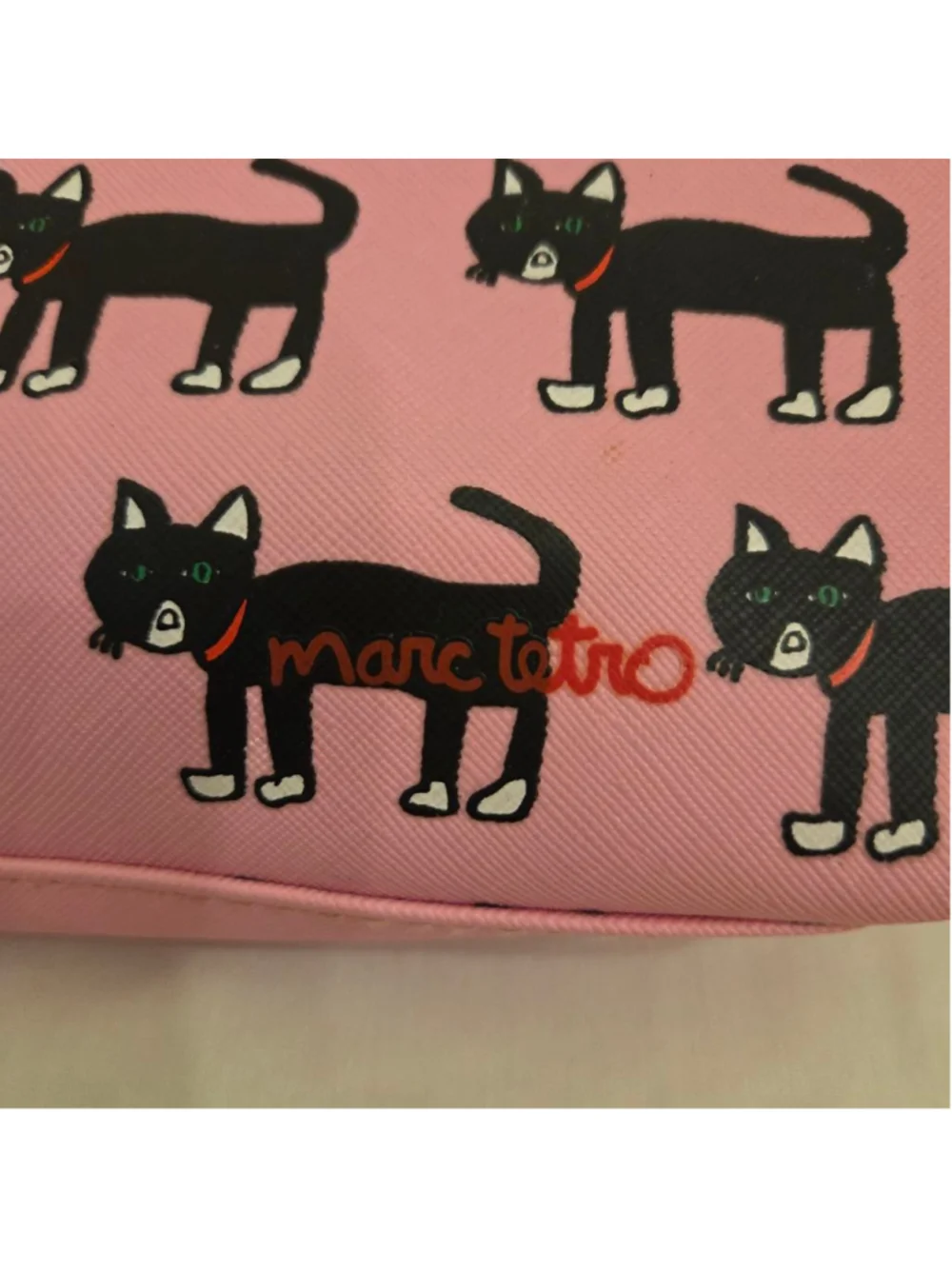 Marc Tetro Pink Black Cat Print Cosmetic Bag